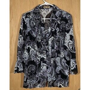 Vtg Y2K Sheer Button Down Top Flare Sleeve WhimsiGoth FairyGrunge Women's Sz L